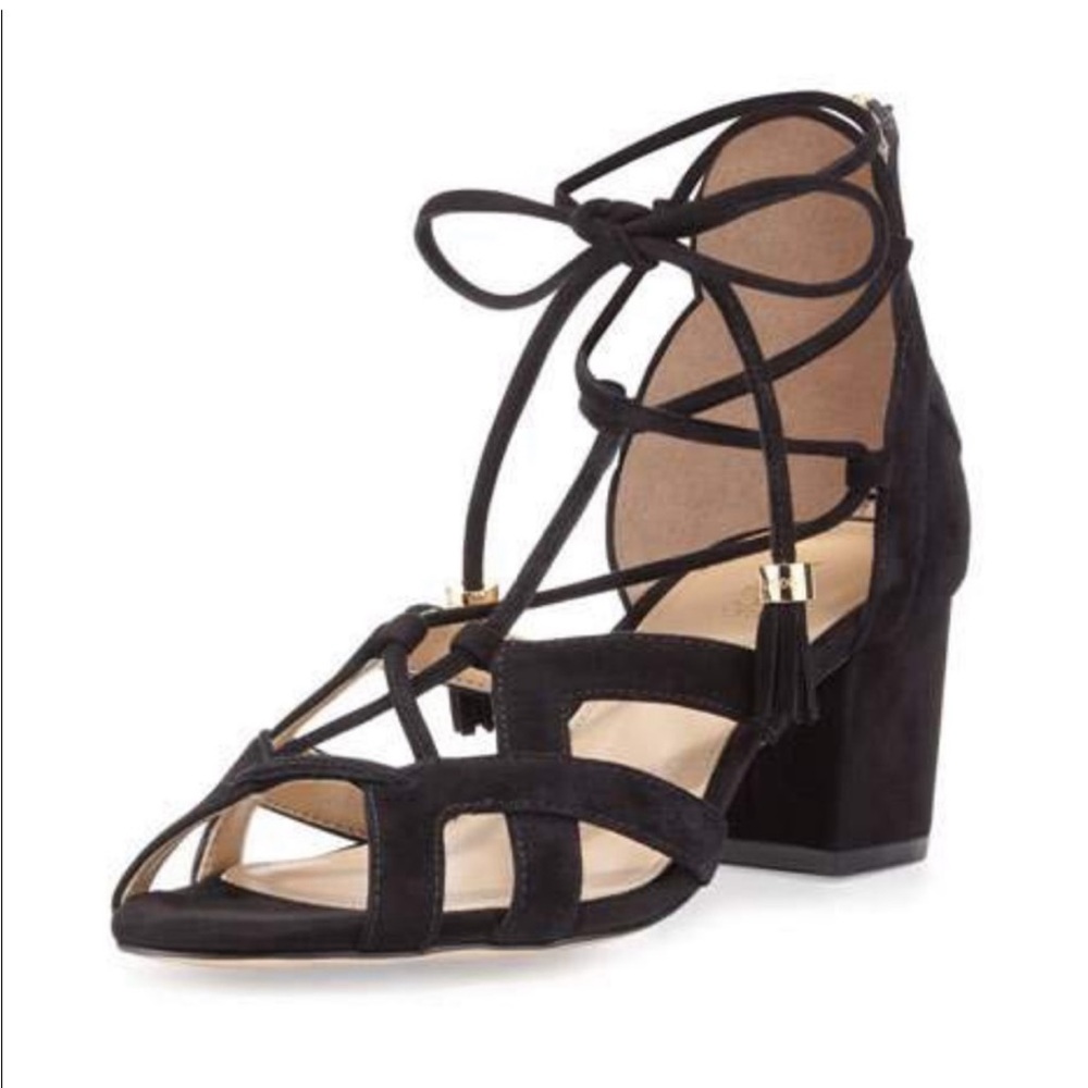 Michael Kors Mirabel Suede Open Toe Lace Up Sandal Heels Size 6